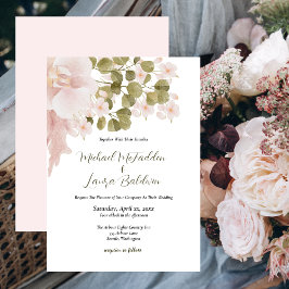 Invitación Elegante Floral de Acuarela Rosa Claro para Boda