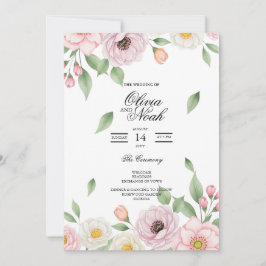 Invitación Elegante Floral de Acuarela Rosa Claro para Boda