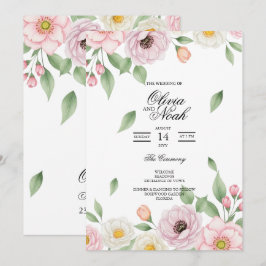 Invitación Elegante Floral de Acuarela Rosa Claro para Boda