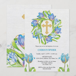 Invitación Elegante floral de bautismo