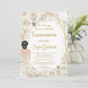 Invitación Elegante Floral de Champán Vintage Quinceañera de