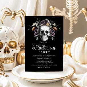 Invitación Elegante Floral de Cráneo Gótico de Halloween