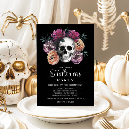 Invitación Elegante Floral de Cráneo Gótico de Halloween