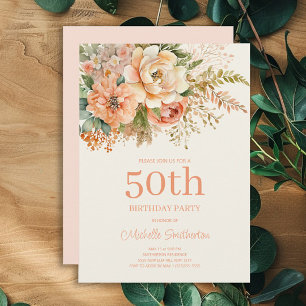 Invitación Elegante Floral de Crema de Melocotón Cumpleaños 5