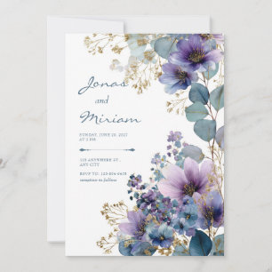 Invitación Elegante Floral de Eucalipto con Purpurina Dorada