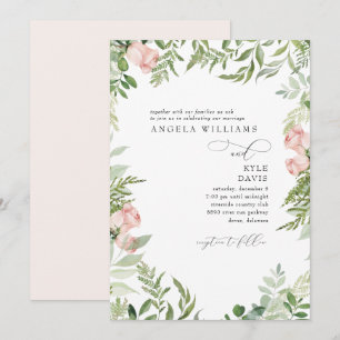 Invitación Elegante Floral de Eucalipto Rosa/Beige Sin Padres