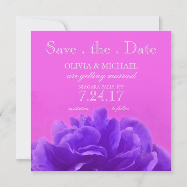 Invitación Elegante Floral de Frambuesa Morada Ahorra la Fech (Anverso)