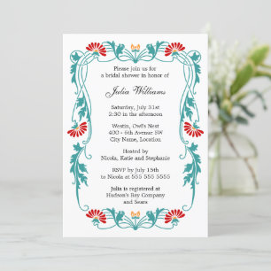 Invitación Elegante Floral de hojas y ducha de novia Swirls