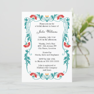 Invitación Elegante Floral de hojas y ducha de novia Swirls