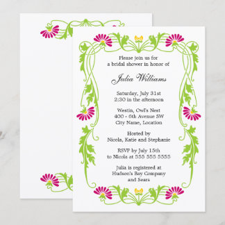 Invitación Elegante Floral de hojas y ducha de novia Swirls I