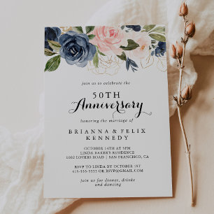 Invitación Elegante Floral de Invierno 50 Aniversario de Boda