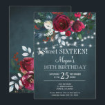Invitación Elegante floral de invierno burgundy sweet sixteen<br><div class="desc">Clásica plantilla de invitación de cumpleaños número 16 de invierno con estilo en una pizarra azul marino oscuro con un hermoso ramo de peonías burgundy oscuro y blanco con follaje verde cazador, hilos de luces blancas brillantes y una tipografía elegante. Fácil de personalizar con tus detalles! La invitación es adecuada...</div>