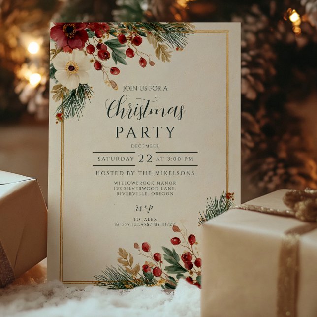 Invitación Elegante Floral de Invierno Feliz Navidad (Subido por el creador)