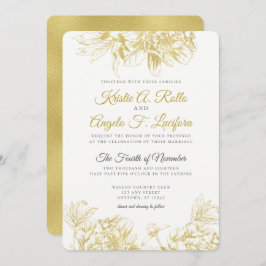 Invitación elegante floral de la boda del oro