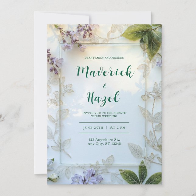 Invitación Elegante Floral de Lavanda con Hoja de Esqueleto d (Anverso)