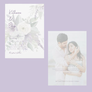 Invitación Elegante Floral de Lavanda Foto de Boda de Pareja