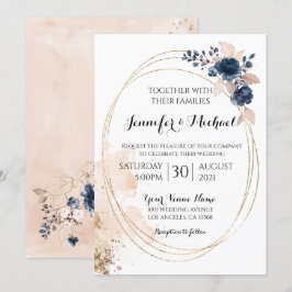 Invitación Elegante floral de marco dorado geométrico moderno