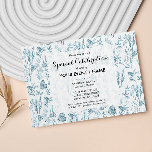 Invitación Elegante floral de mariposa azul pastel