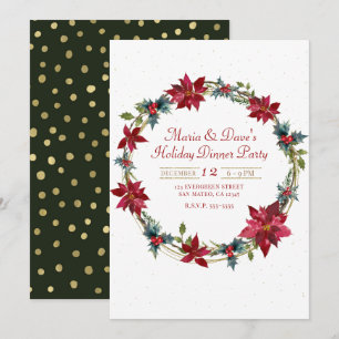Invitación Elegante Floral de Navidad Poinsettia Cena de Vaca