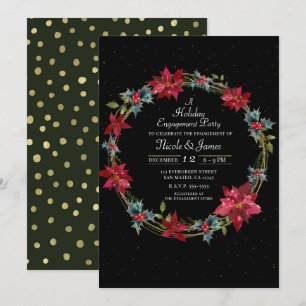 Invitación Elegante Floral de Navidad Poinsettia Fiesta Navid
