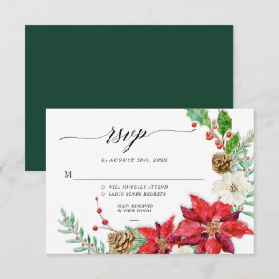 Invitación Elegante Floral de Navidad Rojo Burdeos Foliage RS