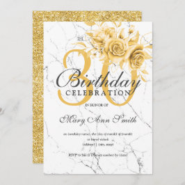 Invitación Elegante floral de oro 30 cumpleaños Fiesta Marble