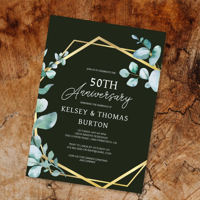 Invitación Elegante floral de oro 50° aniversario Boda (Subido por el creador)