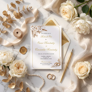 Invitación Elegante Floral de Oro 50 Aniversario de Boda