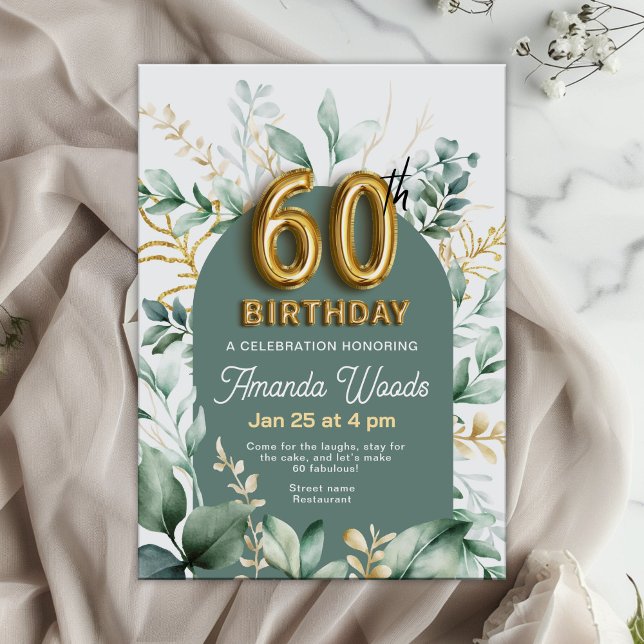 Invitación Elegante floral de oro 60 cumpleaños (Subido por el creador)