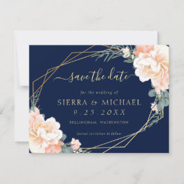 Invitación Elegante floral de oro azul de la marina salva la