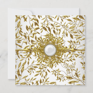 Invitación Elegante Floral de Oro Blanco Joya Cumpleaños 21 2