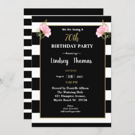 Invitación Elegante floral de oro blanco negro 70 cumpleaños