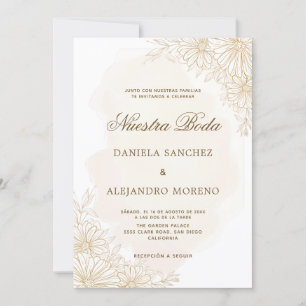 Invitación Elegante floral de oro Nuestra Boda Boda española