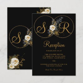 Invitación Elegante Floral De Oro Sobre Monograma Negro
