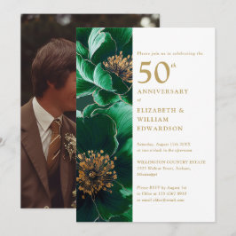 Invitación Elegante floral de oro verde 50 años foto
