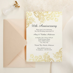 Invitación Elegante floral de oro vintage 50º aniversario