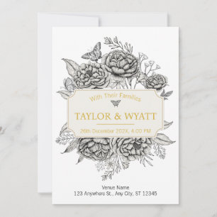 Invitación Elegante floral de peonies dorados