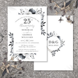 Invitación Elegante Floral de Plata Aniversario de Bodas 25