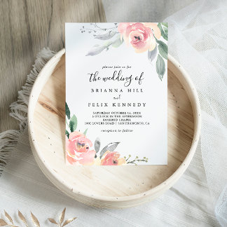 Invitación Elegante Floral De Rubor Rosa El Boda De