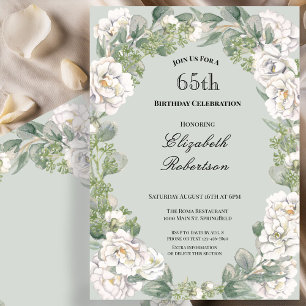 Invitación Elegante Floral de Salvia Borde Cumpleaños 65 de M