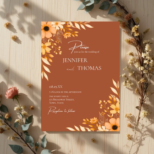 Invitación Elegante Floral de Terracota Dibujada a Mano para  (Subido por el creador)