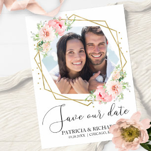 Invitación Elegante Floral de Tono Rosado para Foto de Boda S
