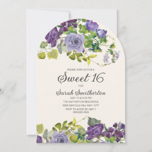 Invitación Elegante Floral de Vines de Acuarela Púrpura Cumpl