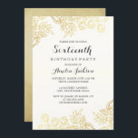 Invitación Elegante floral dorada vintage 16º cumpleaños<br><div class="desc">Más Elegantes invitaciones florales de cumpleaños en la Pequeña Tienda Bayleigh! Nota: No es un Relieve metalizado real.</div>