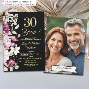 Invitación Elegante Floral Dorado 30 Aniversario de Boda Foto