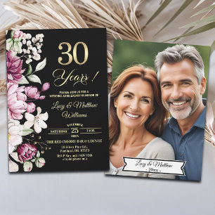 Invitación Elegante Floral Dorado 30 Aniversario de Boda Foto