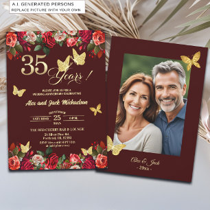 Invitación Elegante Floral Dorado 35 Aniversario de Boda Foto
