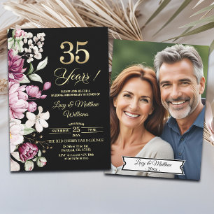 Invitación Elegante Floral Dorado 35 Aniversario de Boda Foto