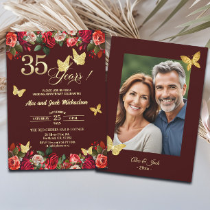 Invitación Elegante Floral Dorado 35 Aniversario de Boda Foto