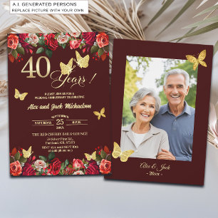 Invitación Elegante Floral Dorado 40 Aniversario de Boda Foto